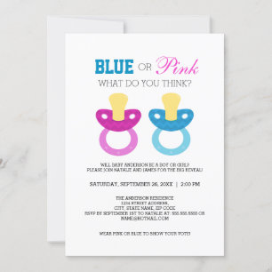 Convites Festa de Revelação de Gênero Chupeta Azul ou Rosa 