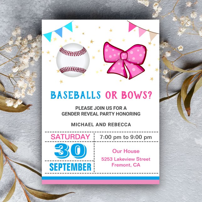 Convites Festa de Revelação de Gênero com Bolas de Beisebol (Criador carregado)