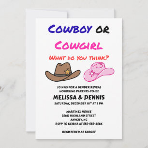 Convites Festa de Revelação de Gênero Cowboy Cowgirl