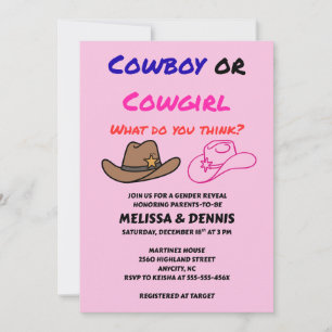 Convites Festa de Revelação de Gênero Cowboy Cowgirl