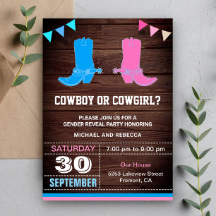 Convites Festa de Revelação de Gênero Cowboy ou Cowgirl