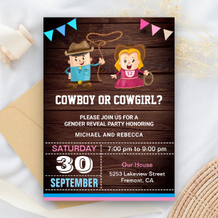 Convites Festa de Revelação de Gênero Cowboy ou Cowgirl