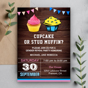 Convites Festa de Revelação de Gênero Cupcake ou Muffin