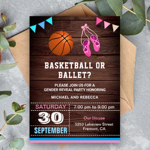 Convites Festa de Revelação de Gênero de Basquete ou Ballet