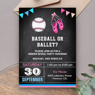 Convites Festa de Revelação de Gênero de Beisebol ou Ballet