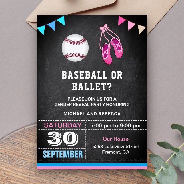 Convites Festa de Revelação de Gênero de Beisebol ou Ballet (Criador carregado)