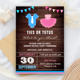 Convites Festa de Revelação de Gênero Laços ou Tutus