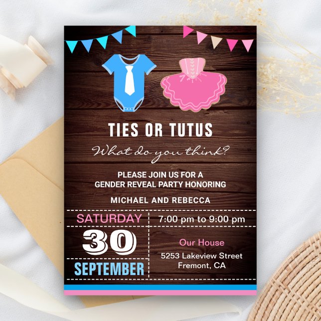 Convites Festa de Revelação de Gênero Laços ou Tutus (Criador carregado)