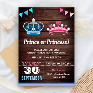 Convites Festa de Revelação de Gênero Príncipe ou Princesa