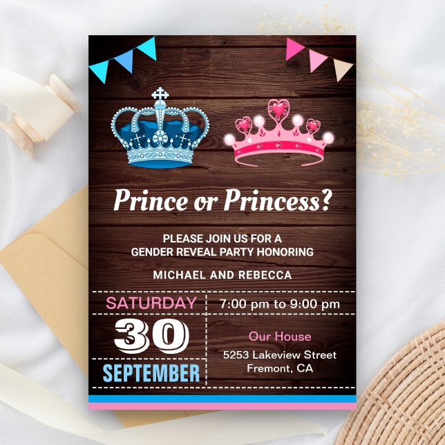 Convites Festa de Revelação de Gênero Príncipe ou Princesa (Criador carregado)