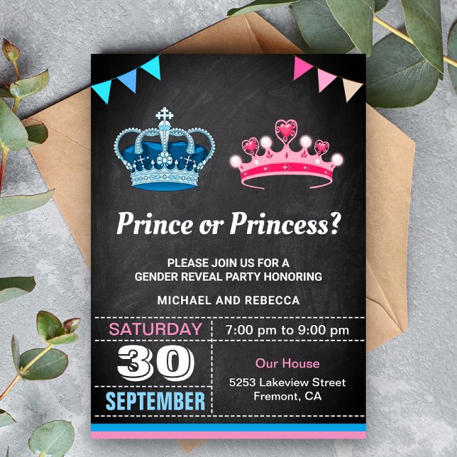 Convites Festa de Revelação de Gênero Príncipe ou Princesa (Criador carregado)