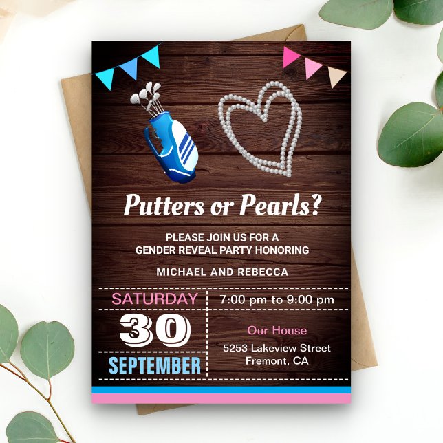 Convites Festa de Revelação de Gênero Putters ou Pérolas (Criador carregado)