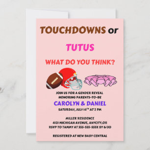 Convites Festa de Revelação de Gênero Touchdowns ou Tutus