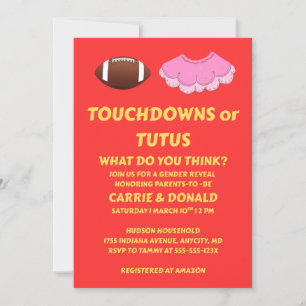 Convites Festa de Revelação de Gênero Touchdowns ou Tutus