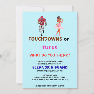 Convites Festa de Revelação de Gênero Touchdowns ou Tutus