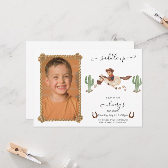 Convites Festa de Rodeio de Aniversário do CowBoy (Frente/Verso In Situ)