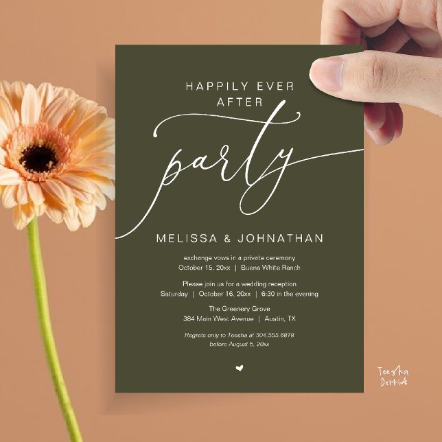 Convites Festa de Romance Casamento Feliz para Sempre Recep (Happily Ever After Party Romance Wedding Reception Invitation card in olive green)