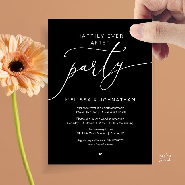 Convites Festa de Romance Casamento Feliz para Sempre Recep (Happily Ever After Party Romance Wedding Reception Invitation card in black and white)