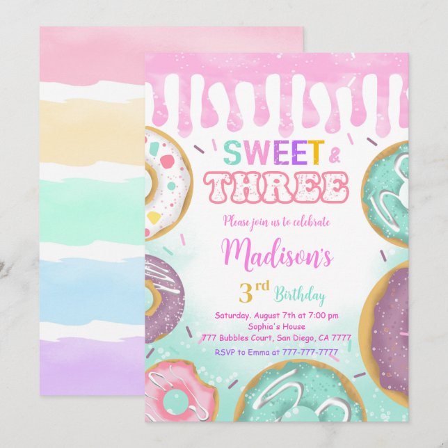 Convites Festa de Rosquinha rosa (Frente/Verso)