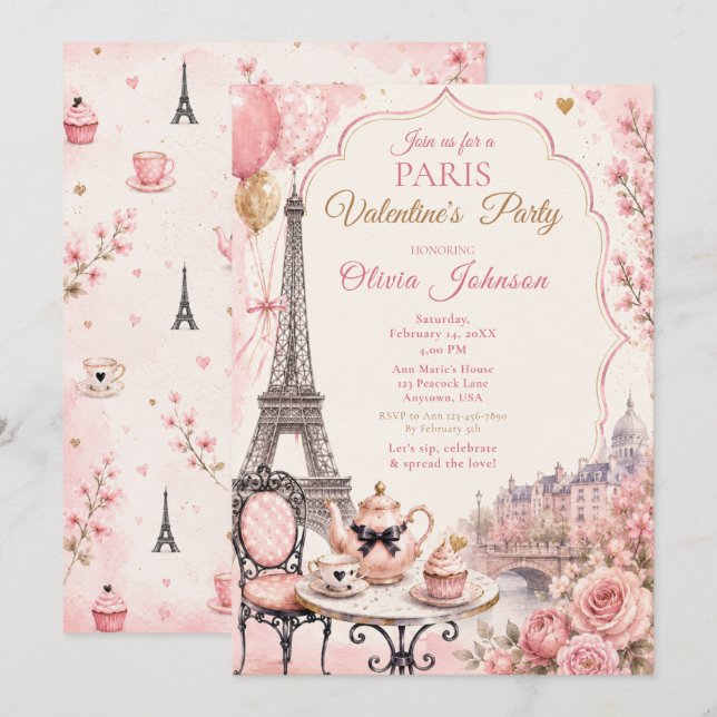 Convites Festa de São Valentim em Paris (Frente/Verso)