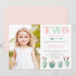 Convites Festa de segundo aniversário Cactus para Menina co