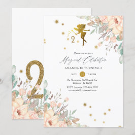 Convites Festa de segundo aniversário, com tema Fada, rosa 