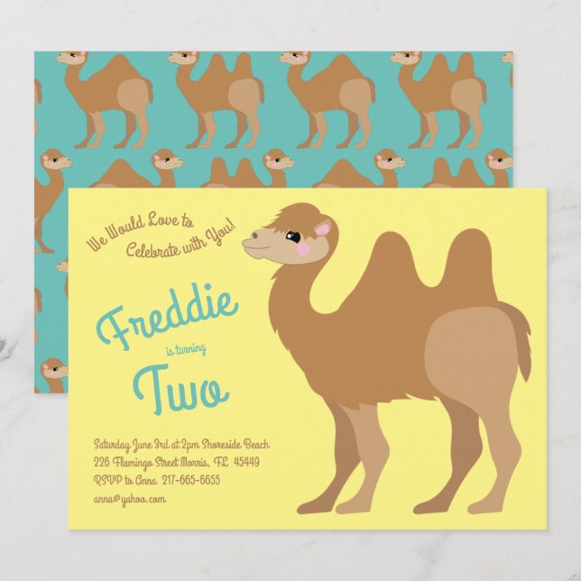 Convites Festa de segundo aniversário das Crianças de Camel (Frente/Verso)