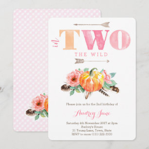 Convites Festa de segundo aniversário de Abóbora Selvagem p