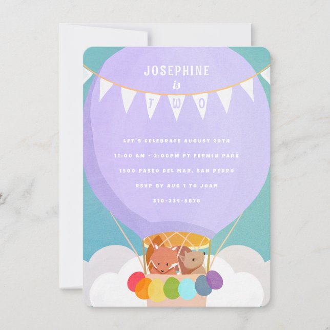 Convites Festa de segundo aniversário de Balão de Ar Quente (Frente)