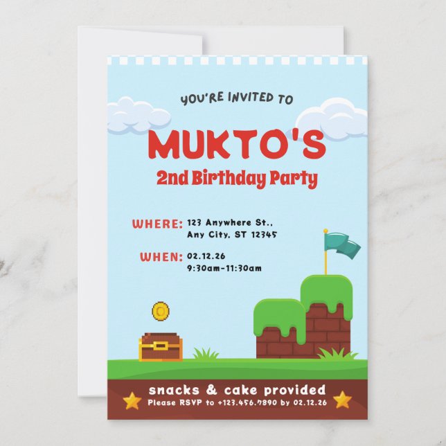 Convites Festa de segundo aniversário de Jogo de Vídeo | Bo (Frente)