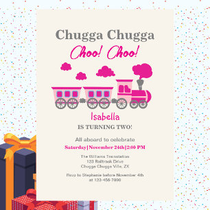 Convites Festa de segundo aniversário de Trem Rosa