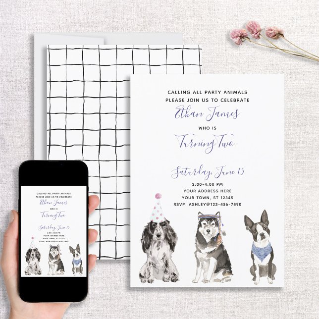 Convites Festa de segundo aniversário do Cachorro Púrpura N (Criador carregado)