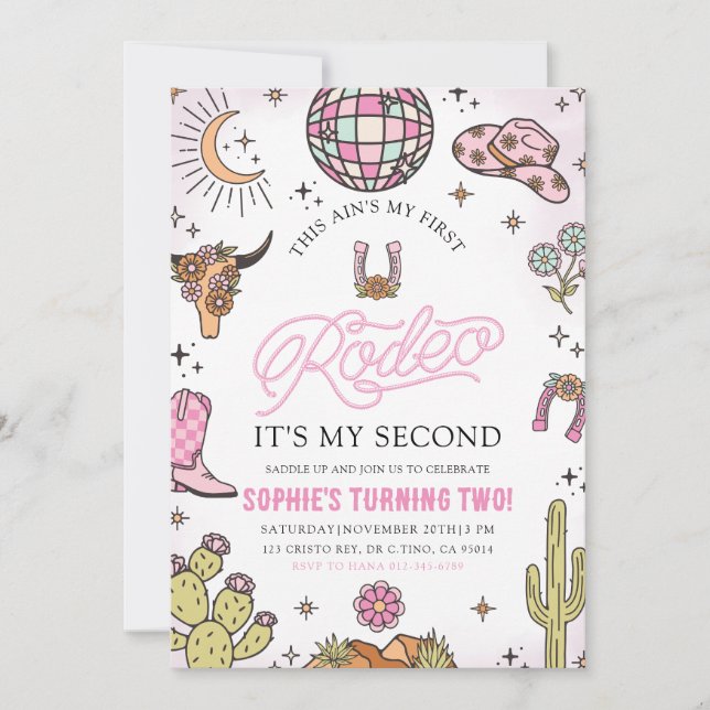 Convites Festa de segundo aniversário Rodeo, Moça Ocidental (Frente)