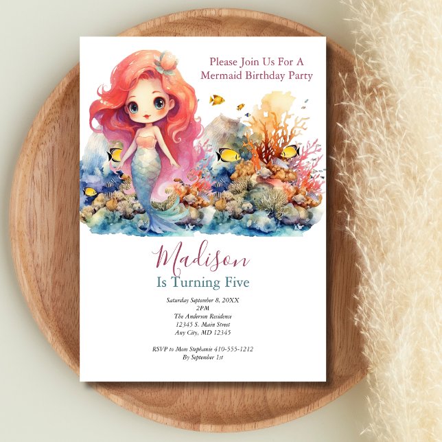 Convites Festa de Sereia Tendência Popular Aniversário de M (Girls Mermaid Birthday Party invitation)