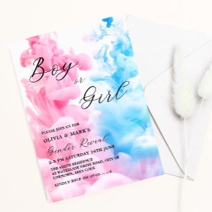 Convites Festa de Sexo Bebês, Rosa e Azul Fumaça Fumaça Fum