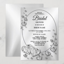 Convites Festa de Show de Noiva Coração Brilhante Cinza Pra