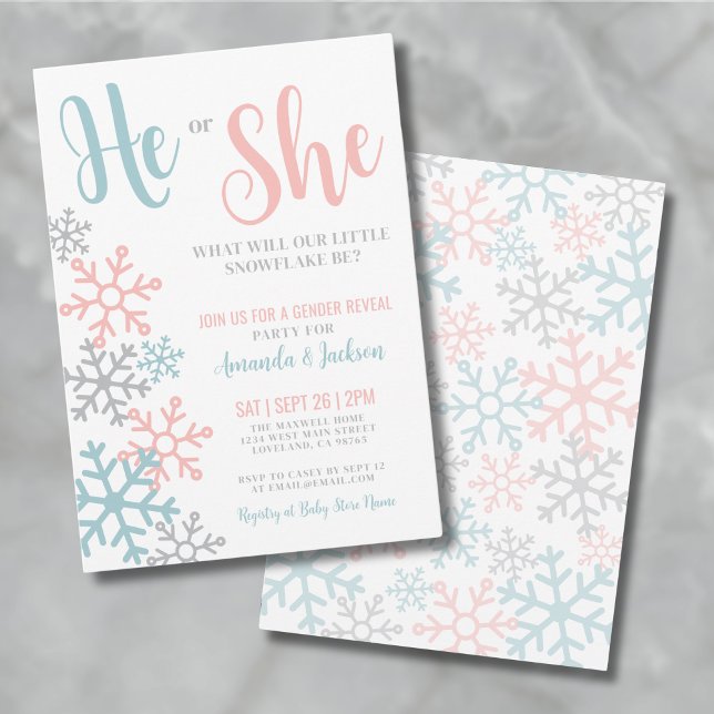 Convites Festa de Snowflake de inverno - Festa de Snowflake (Winter Gender Reveal Invitation)