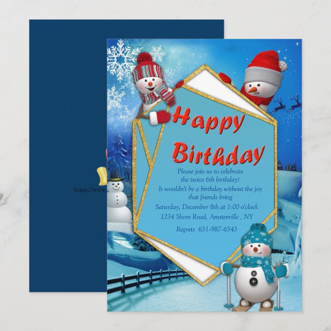 Convites Festa de Snowman sobre Crianças Feriados (Frente/Verso)