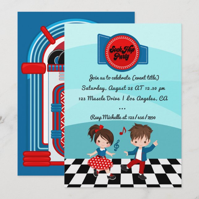 Convites Festa de Sock Hop de 4 de Julho (Frente/Verso)