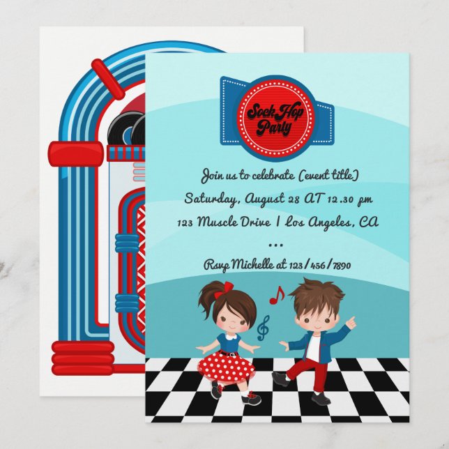 Convites Festa de Sock Hop de 4 de Julho (Frente/Verso)