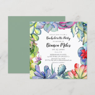 Convites Festa de solteira aquosa de cactos e suculações