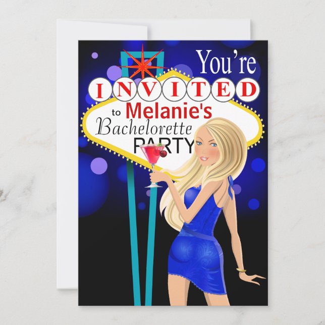 Convites Festa de solteira azul de Las Vegas (Frente)