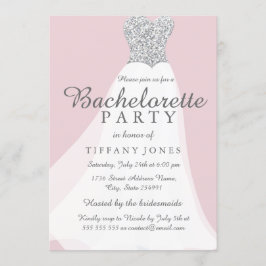 Convites Festa de solteira branca brilhante de prata rosa