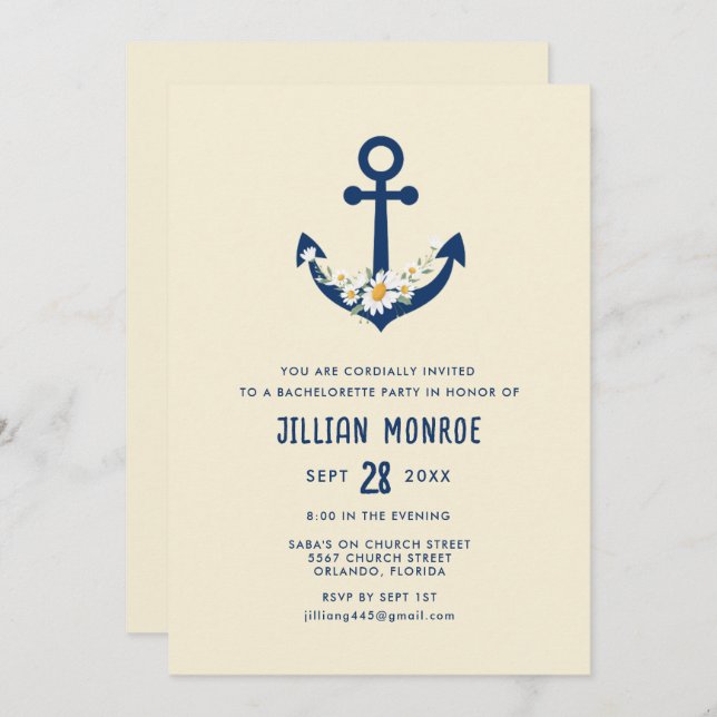 Convites Festa de solteira de ancoragem de flor selvagem ná (Frente/Verso)