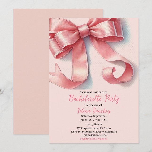 Convites Festa de solteira de Aquarela do Arco rosa (Frente/Verso)