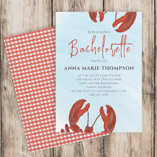 Convites Festa de solteira de Aquarela Lagosta Vermelha