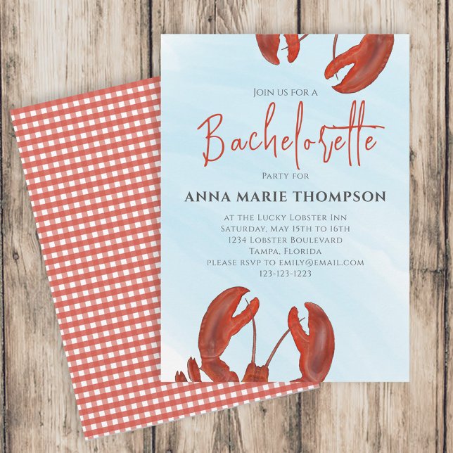 Convites Festa de solteira de Aquarela Lagosta Vermelha (Criador carregado)