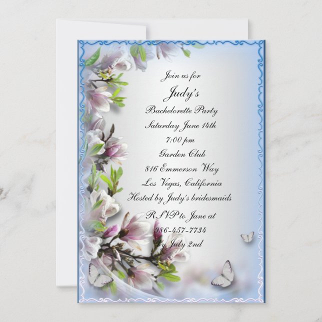 Convites Festa de solteira de borboleta Floral Roxa Elegant (Frente)