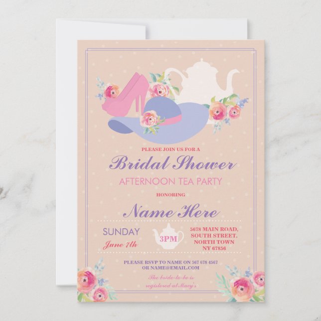 Convites Festa de solteira de Calçados de capacete de chá d (Frente)