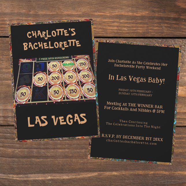 Convites Festa de solteira De Casino Em Las Vegas Black (Front And Back - Las Vegas Bachelorette Party Invitation)